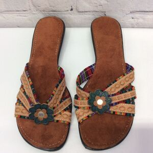 Handmade Artisian Women's Sandals Boho Gypsy Leather/Suede Slip-on Sz 39/ US 8.5